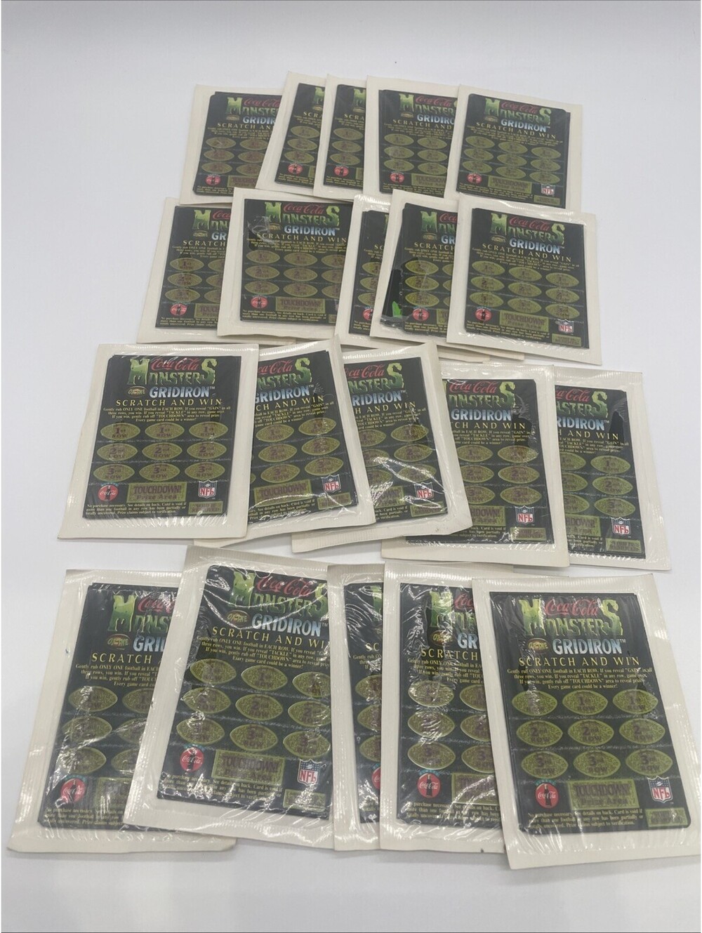 1994 COCA-COLA MONSTERS OF THE GRIDIRON Scratch n Win 2 Cards/Pack - 20 packs